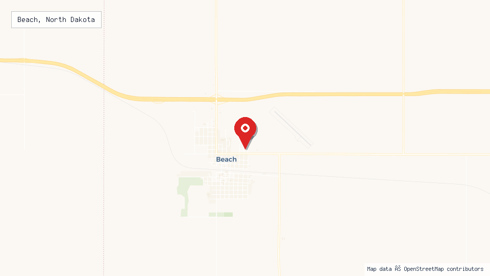 Street map of Beach, North Dakota with location pin