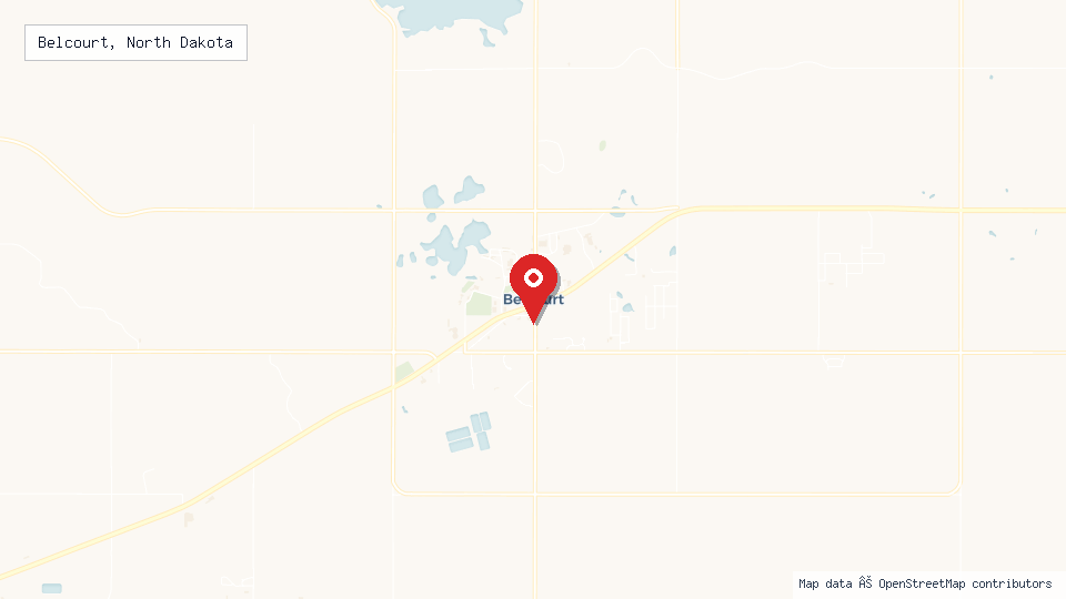 Street map of Belcourt, North Dakota with location pin