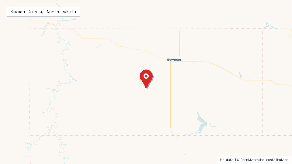 Street map of Bowman County, North Dakota with location pin