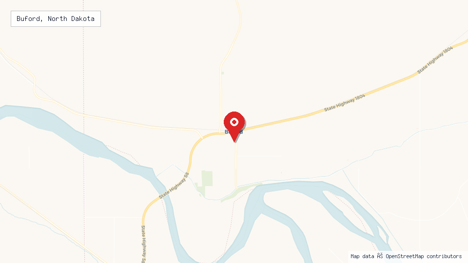 Street map of Buford, North Dakota with location pin