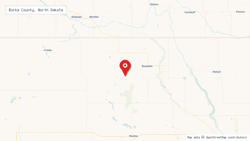 Street map of Burke County, North Dakota with location pin