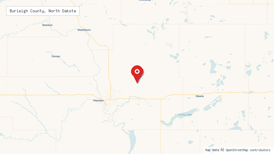 Street map of Burleigh County, North Dakota with location pin