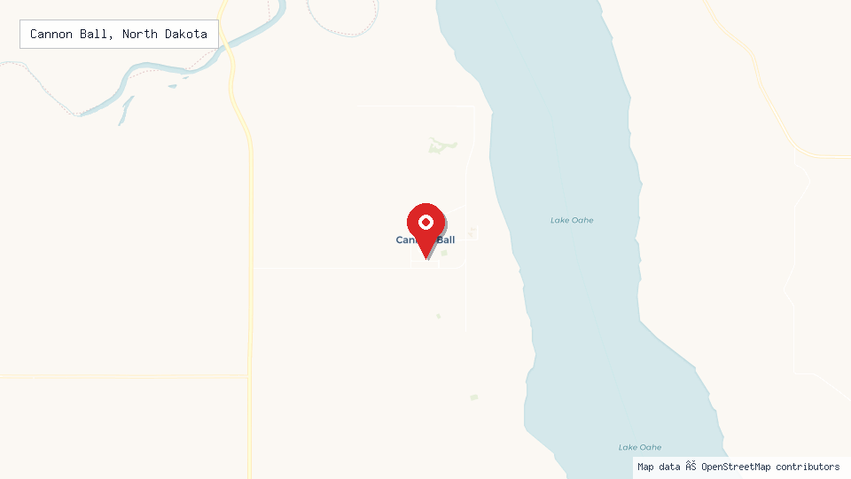 Street map of Cannon Ball, North Dakota with location pin
