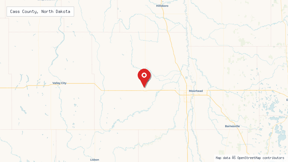 Street map of Cass County, North Dakota with location pin