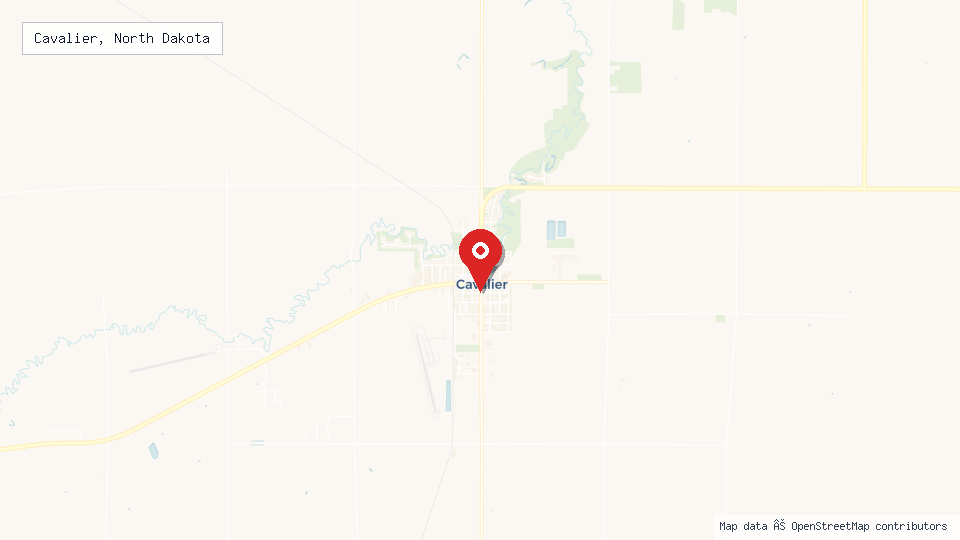 Street map of Cavalier, North Dakota with location pin