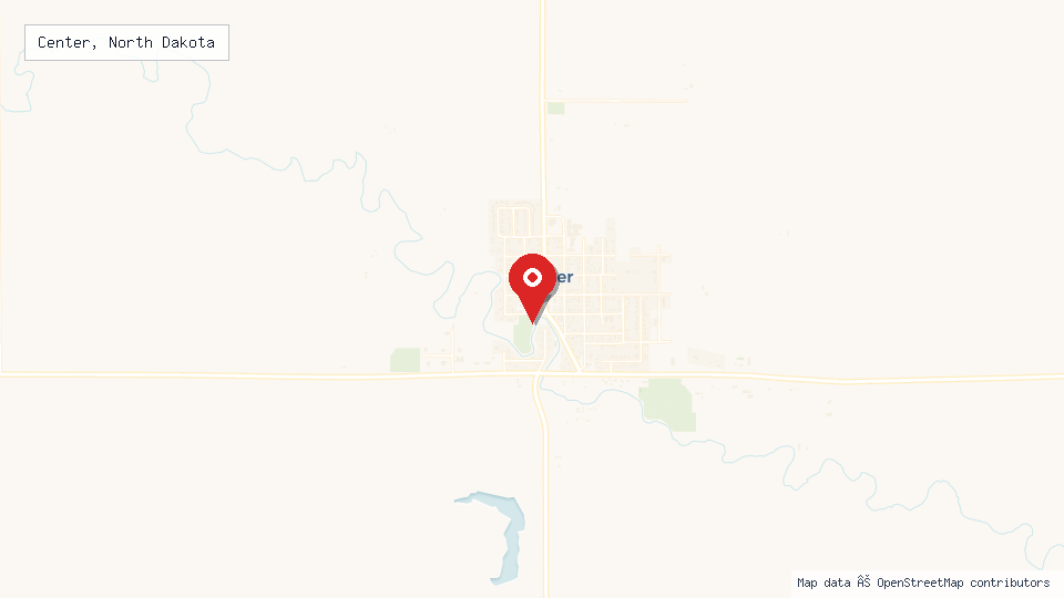 Street map of Center, North Dakota with location pin