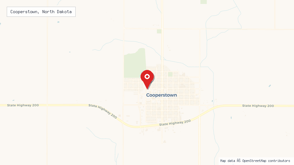 Street map of Cooperstown, North Dakota with location pin
