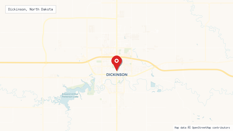 Street map of Dickinson, North Dakota with location pin