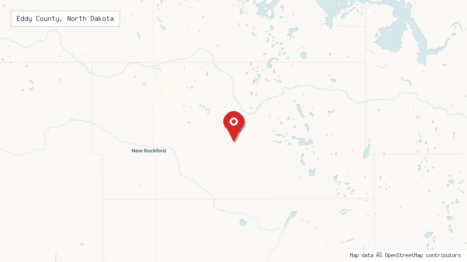 Street map of Eddy County, North Dakota with location pin