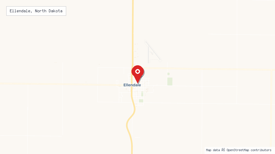 Street map of Ellendale, North Dakota with location pin