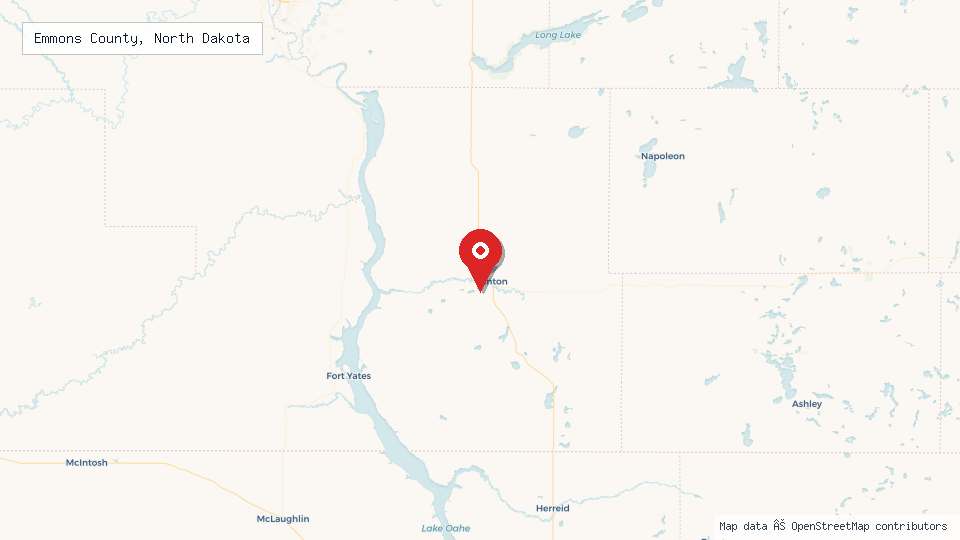 Street map of Emmons County, North Dakota with location pin