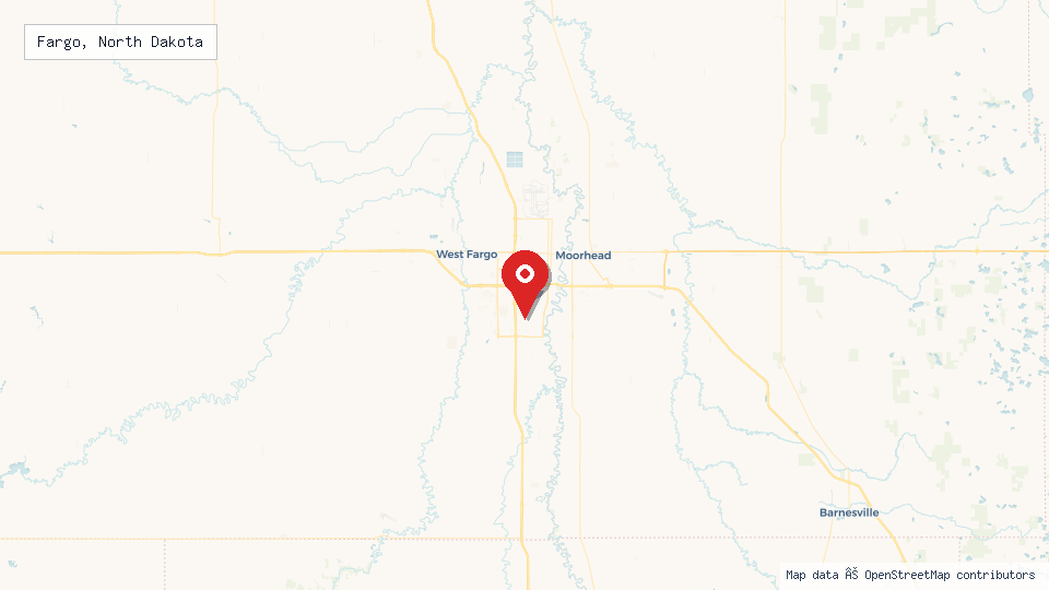 Street map of Fargo, North Dakota with location pin