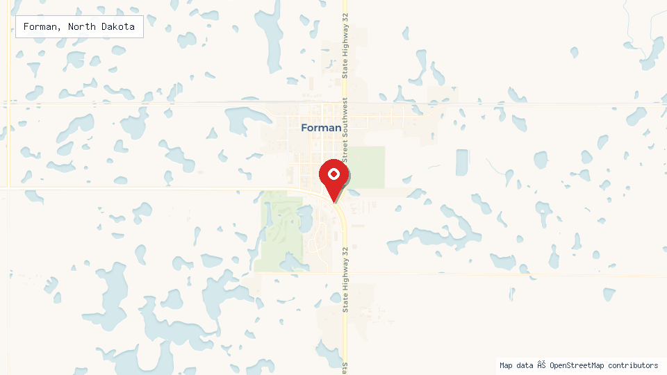 Street map of Forman, North Dakota with location pin