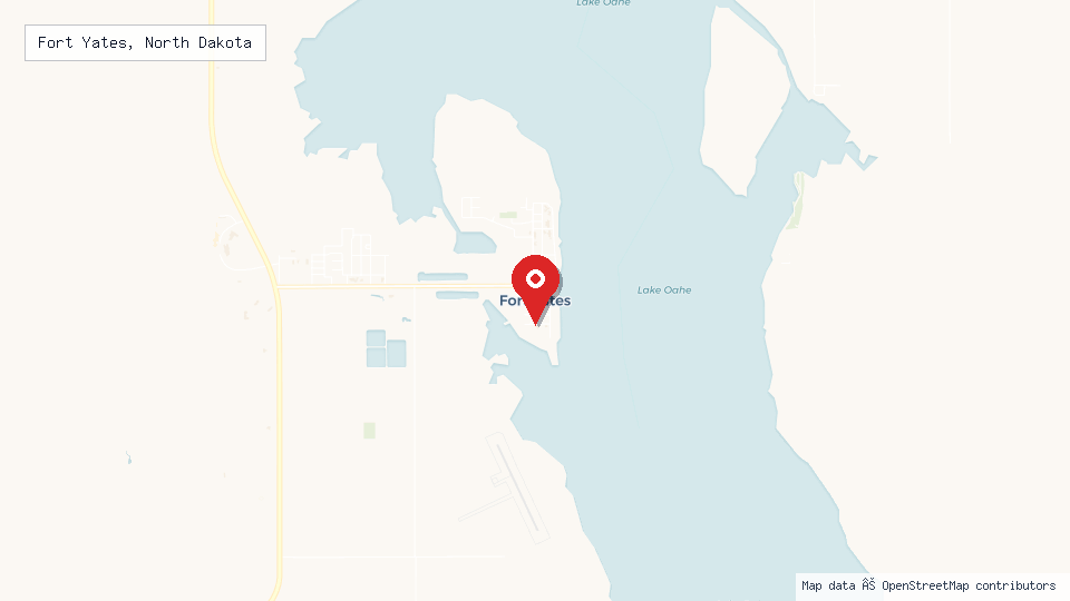 Street map of Fort Yates, North Dakota with location pin
