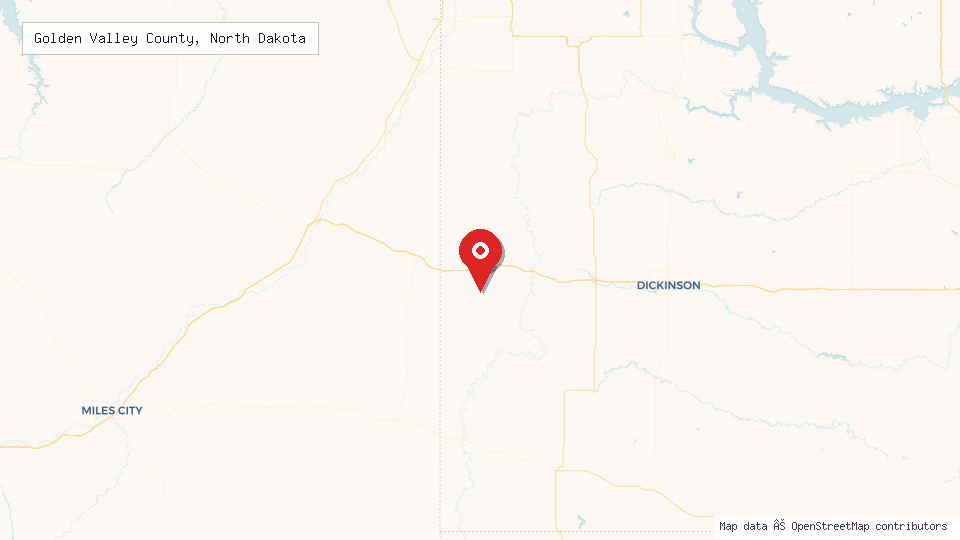 Street map of Golden Valley County, North Dakota with location pin