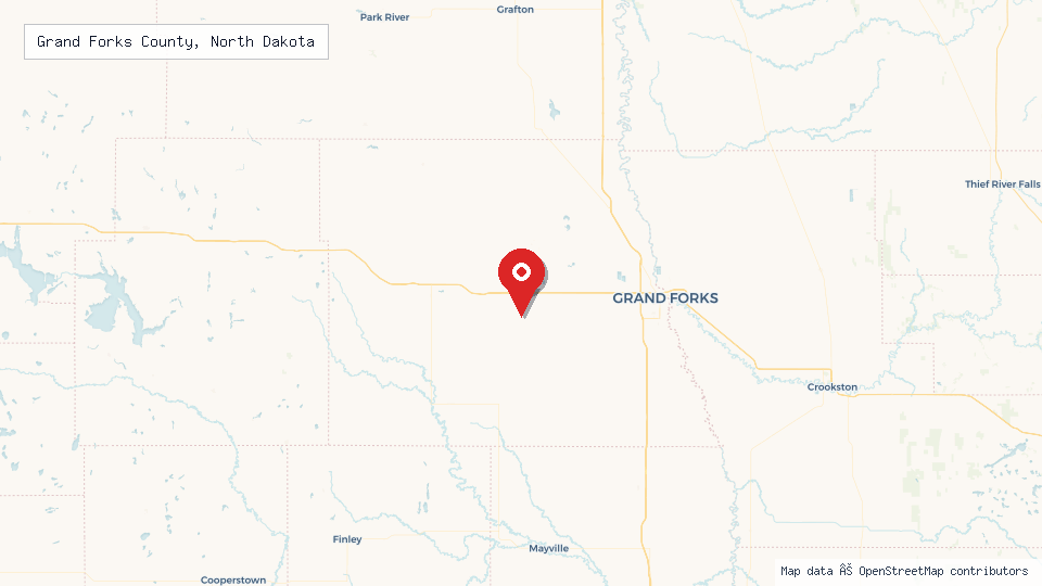 Street map of Grand Forks County, North Dakota with location pin