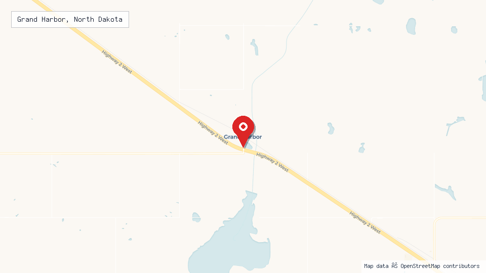 Street map of Grand Harbor, North Dakota with location pin