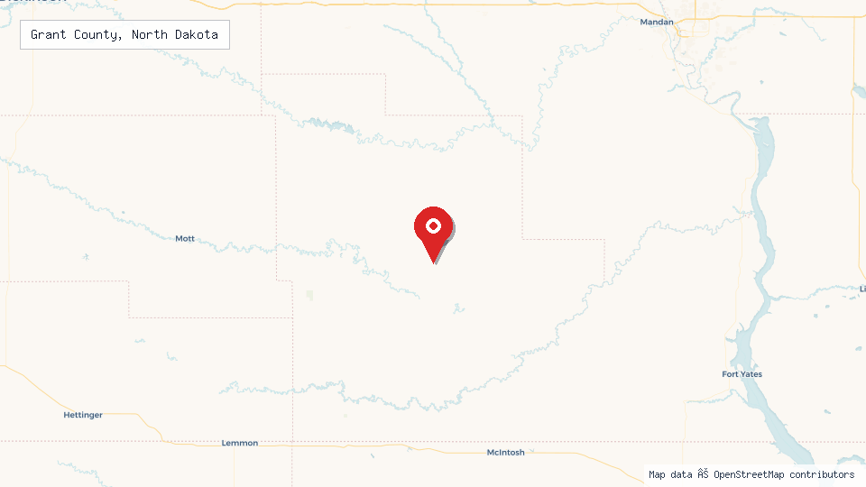 Street map of Grant County, North Dakota with location pin