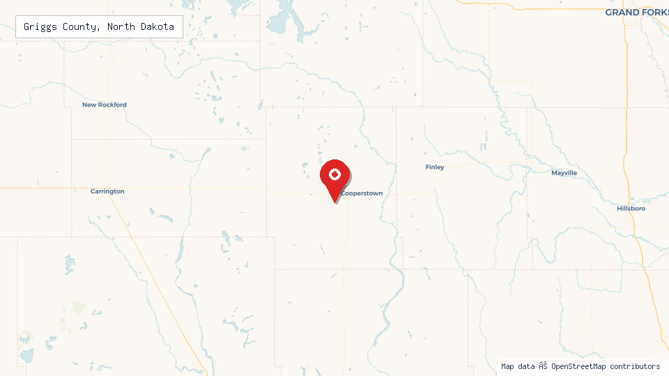 Street map of Griggs County, North Dakota with location pin