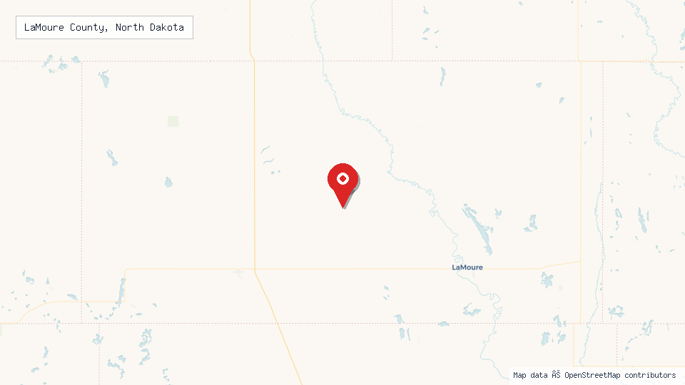 Street map of LaMoure County, North Dakota with location pin