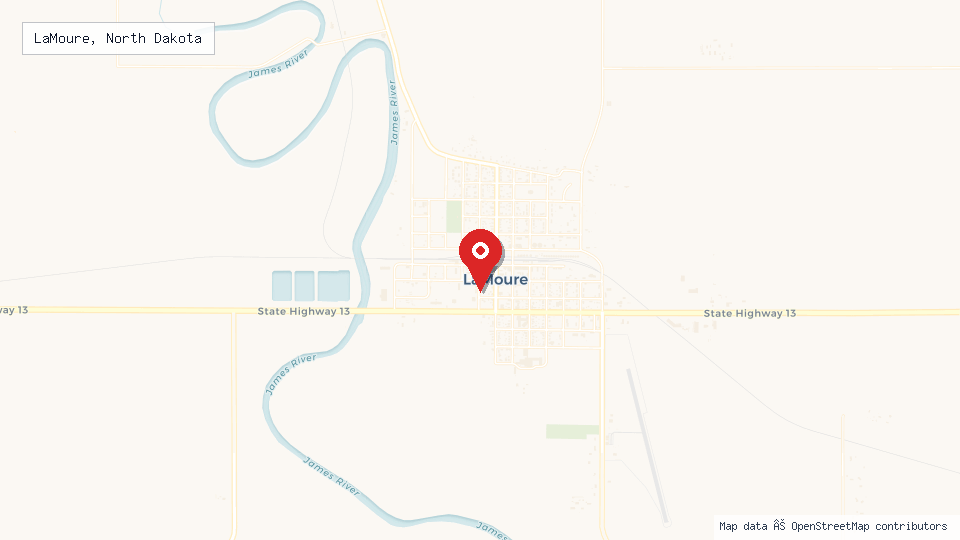 Street map of LaMoure, North Dakota with location pin