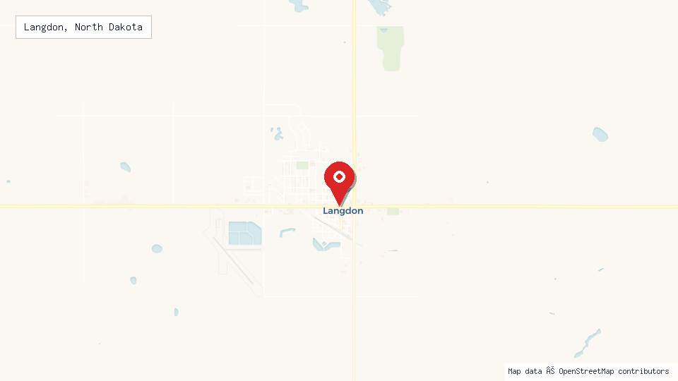 Street map of Langdon, North Dakota with location pin