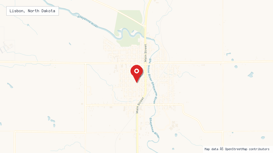 Street map of Lisbon, North Dakota with location pin