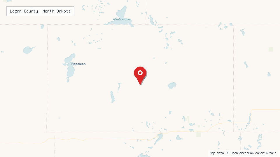 Street map of Logan County, North Dakota with location pin