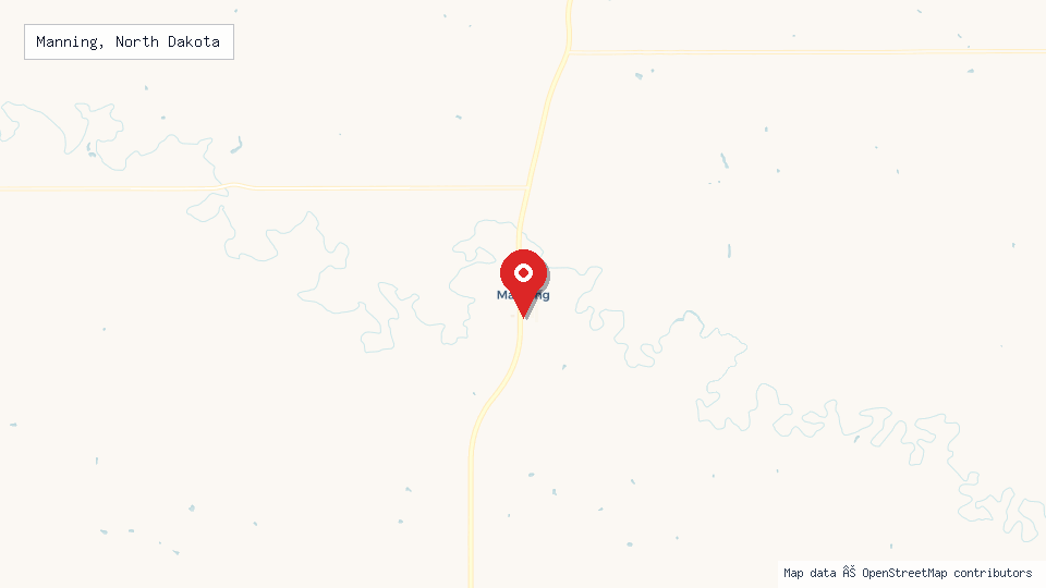 Street map of Manning, North Dakota with location pin