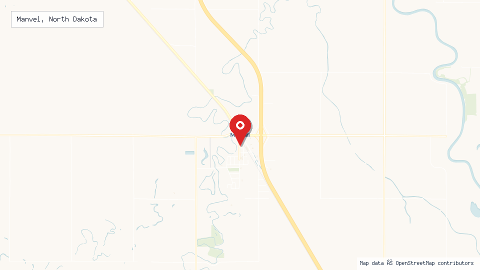 Street map of Manvel, North Dakota with location pin