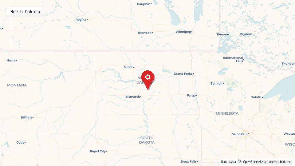 Street map of North Dakota with location pin