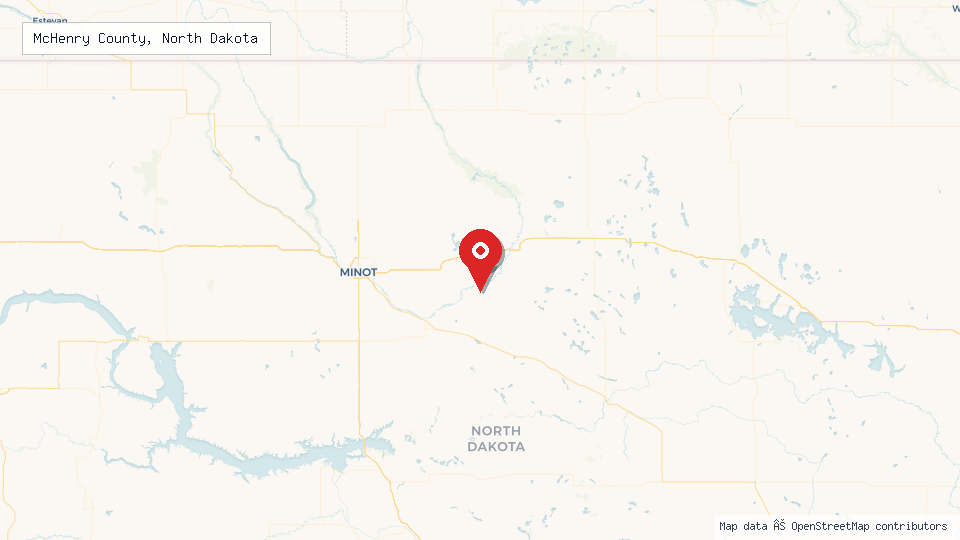 Street map of McHenry County, North Dakota with location pin