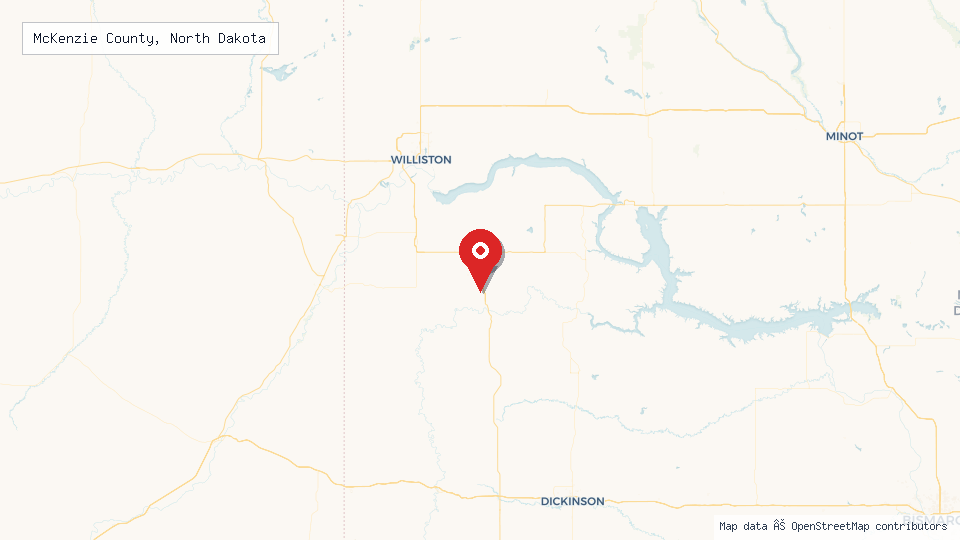 Street map of McKenzie County, North Dakota with location pin