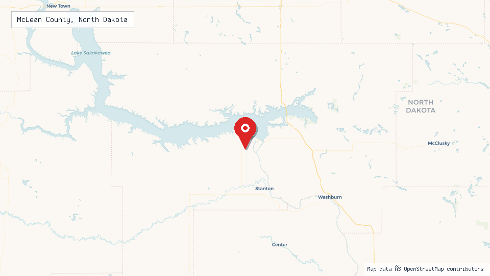 Street map of McLean County, North Dakota with location pin
