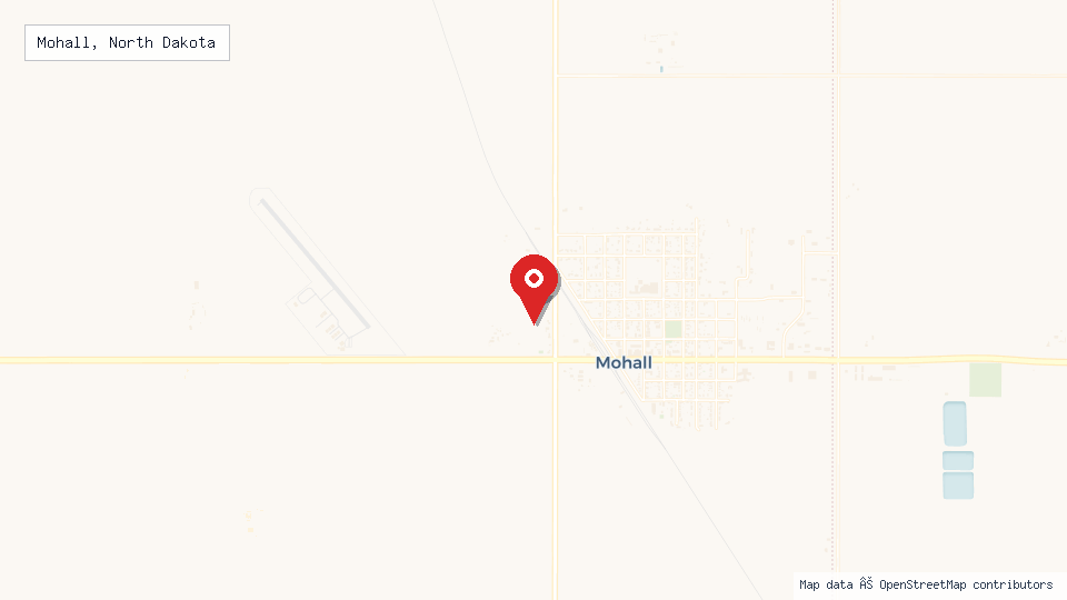 Street map of Mohall, North Dakota with location pin