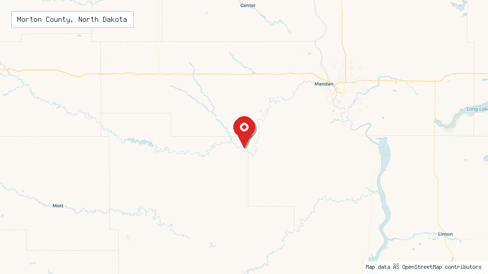 Street map of Morton County, North Dakota with location pin