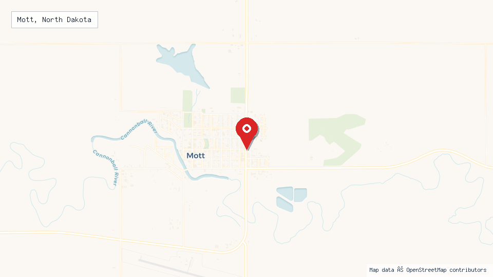 Street map of Mott, North Dakota with location pin