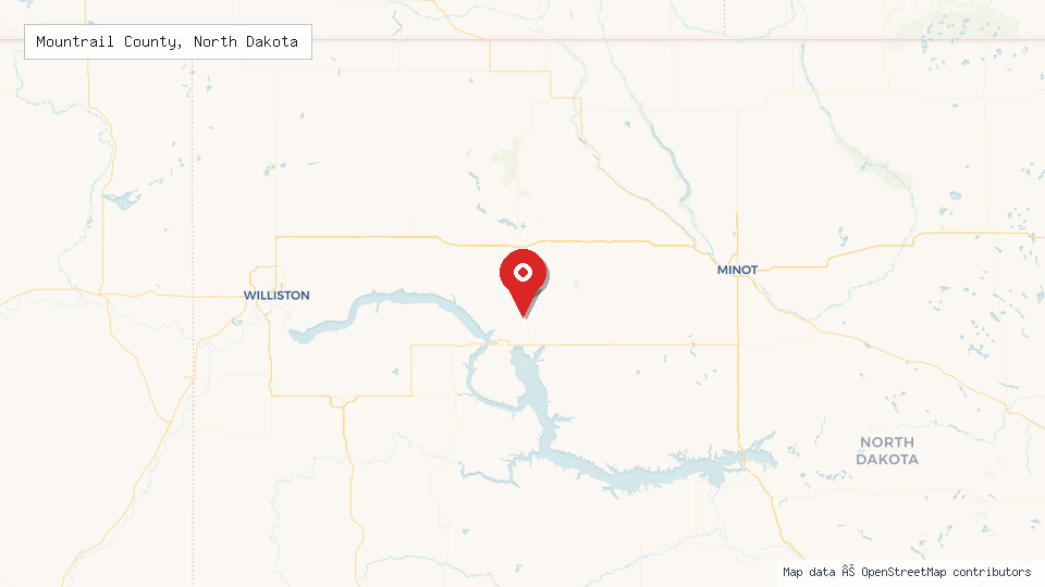 Street map of Mountrail County, North Dakota with location pin