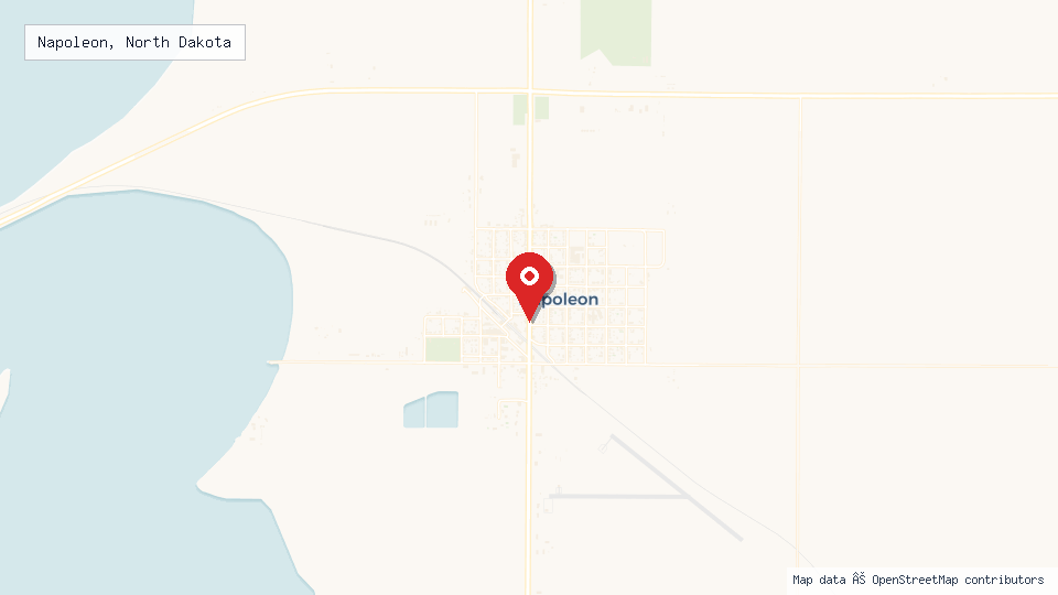 Street map of Napoleon, North Dakota with location pin