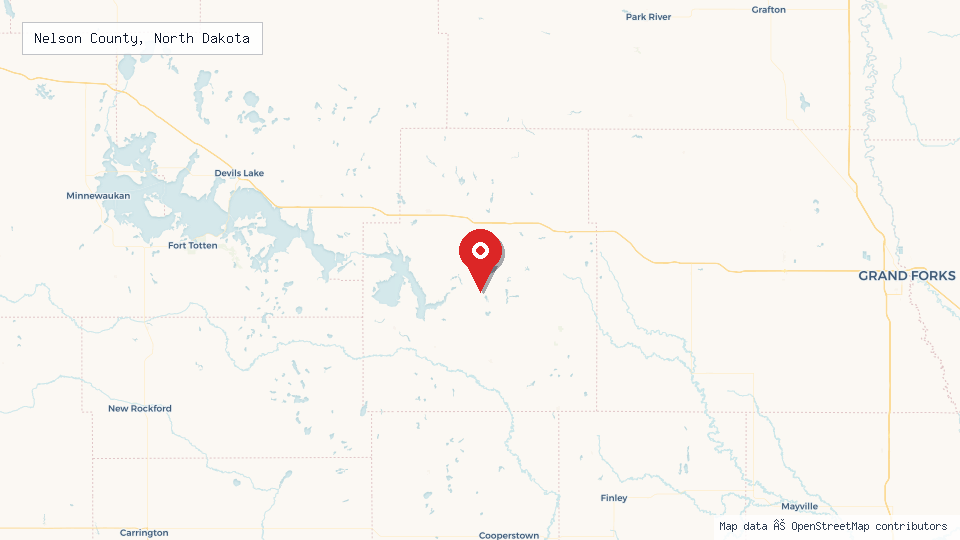 Street map of Nelson County, North Dakota with location pin