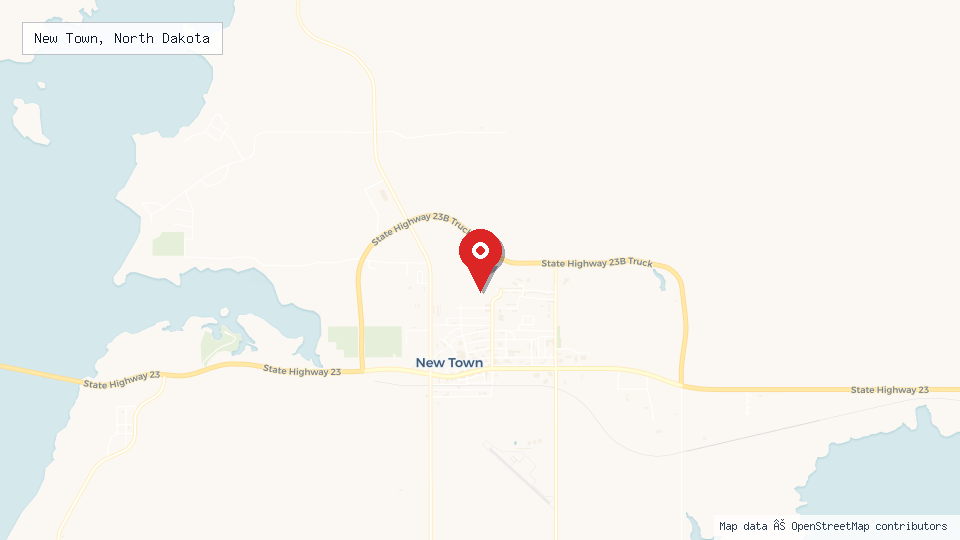 Street map of New Town, North Dakota with location pin