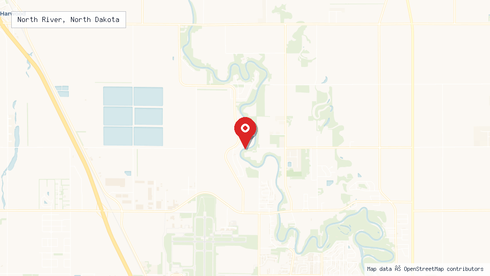 Street map of North River, North Dakota with location pin