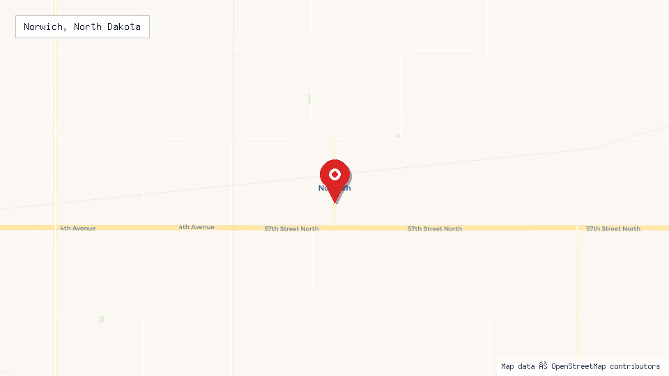 Street map of Norwich, North Dakota with location pin