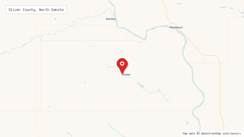 Street map of Oliver County, North Dakota with location pin