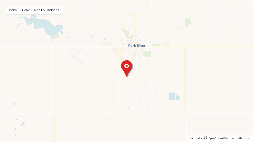 Street map of Park River, North Dakota with location pin