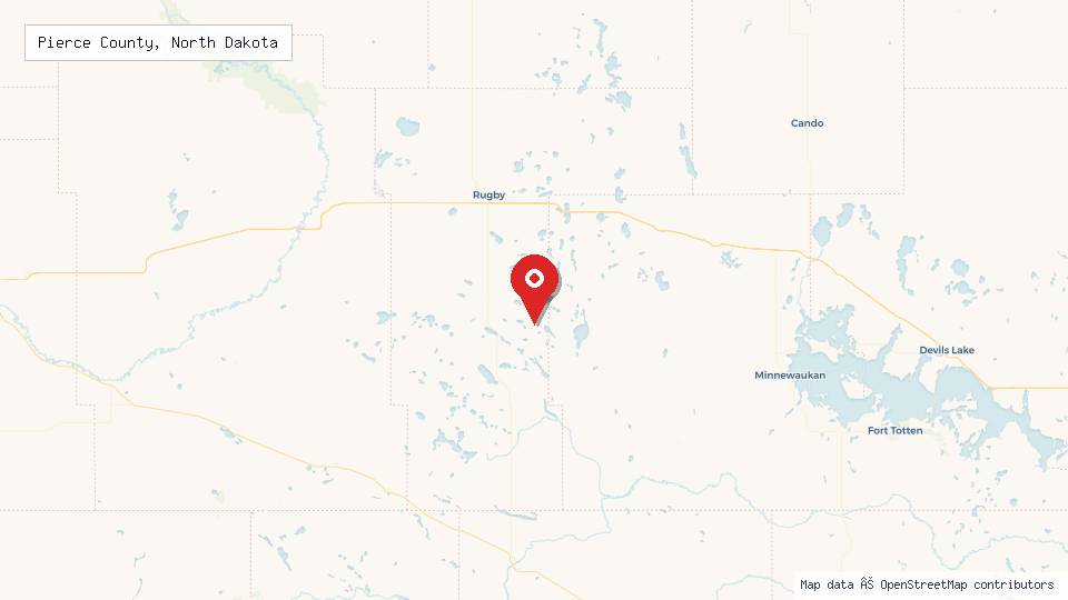 Street map of Pierce County, North Dakota with location pin