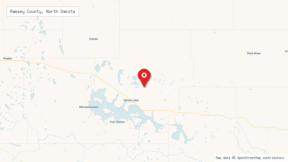 Street map of Ramsey County, North Dakota with location pin