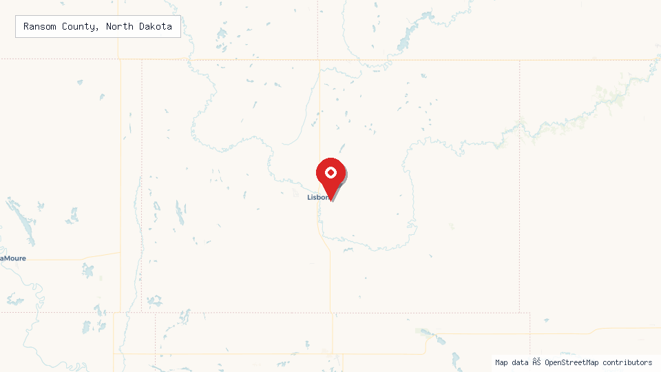 Street map of Ransom County, North Dakota with location pin