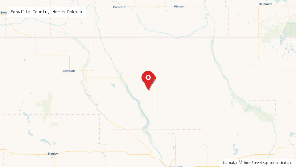 Street map of Renville County, North Dakota with location pin