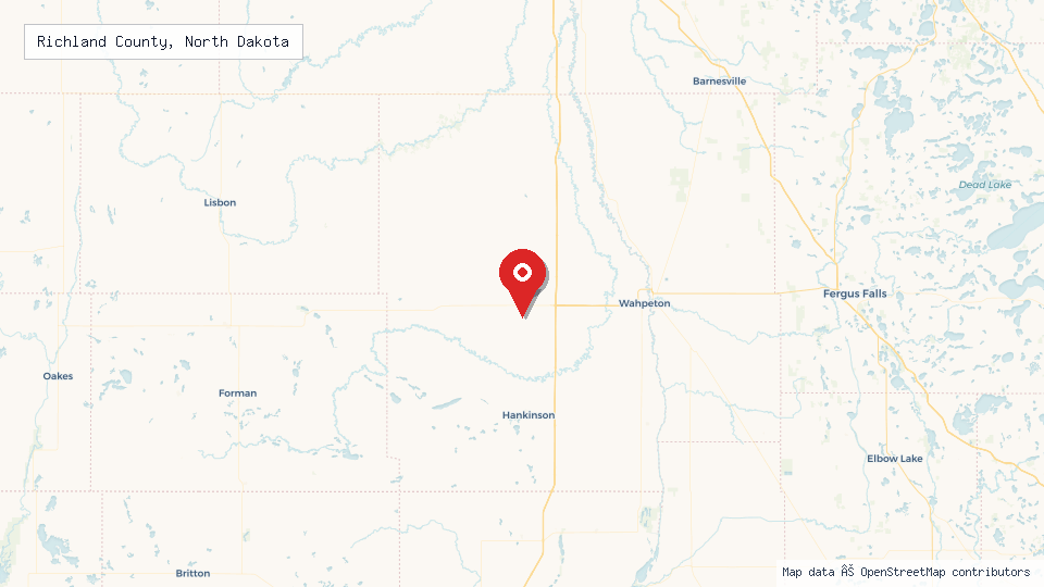 Street map of Richland County, North Dakota with location pin